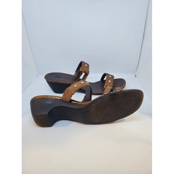 Vaneli Bronze Snakeprint Square Toe Sandals With Rhinestone Accents Size 10M - Picture 6 of 8